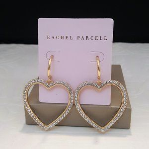 Women's Rachel Parcell Pave Heart Drop Hoop Earrings Gold Plated NWT